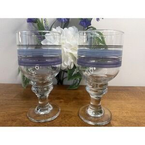 Vintage‎ Pfaltzgraff Rio Blue Purple Banded Iced Tea Goblets Set Retro Bar Cart